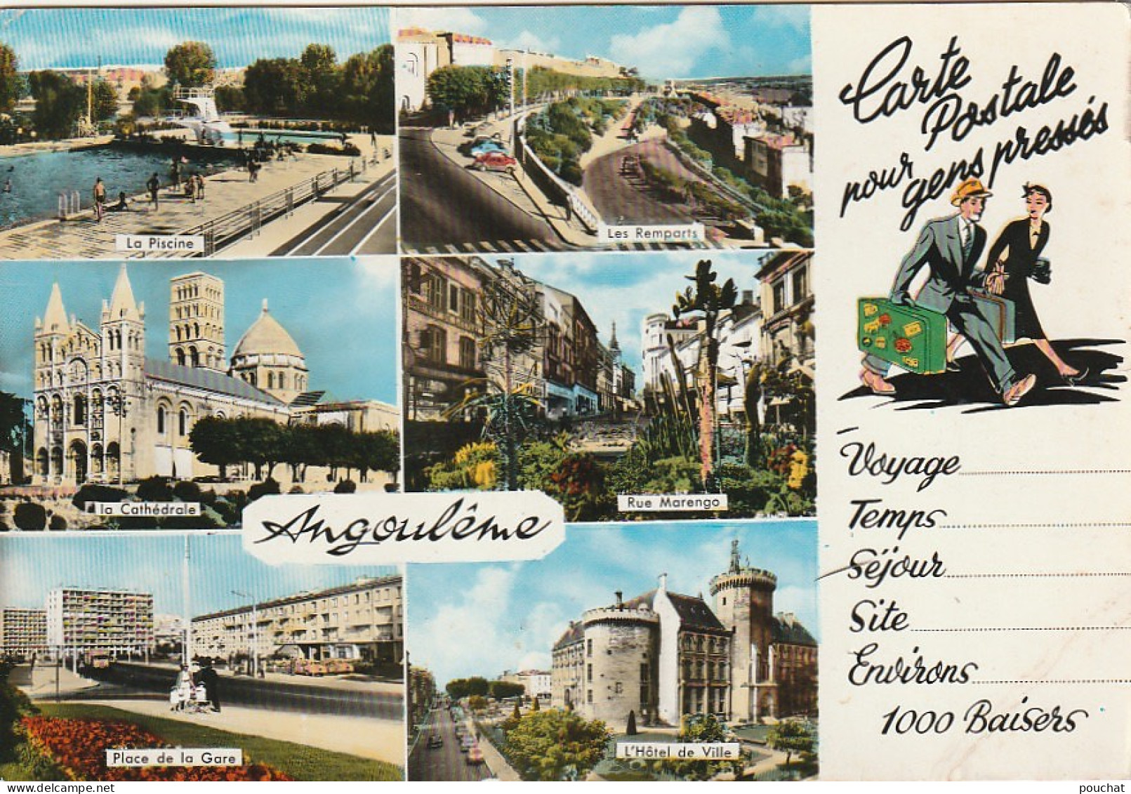 PE 8-(16) CARTE POSTALE POUR LES GENS PRESSES - CARTE MULIVUES COULEURS D' ANGOULEME - 2 SCANS - Angouleme