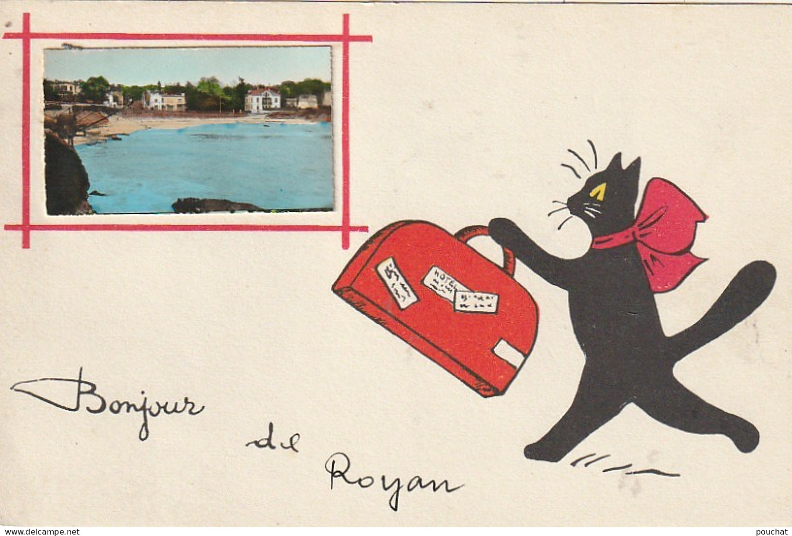 PE 9-(17) BONJOUR DE ROYAN  - ILLUSTRATEUR  - CHAT NOIR AVEC BAGAGE - 2 SCANS - Royan