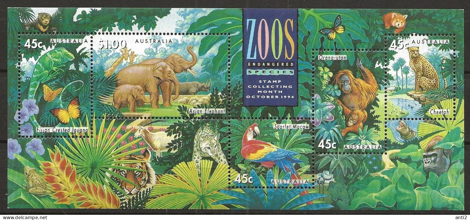 Australia 1994 Zoological Gardens: Endangered Animals. Mi Bloc 17, MNH(**) - Ongebruikt