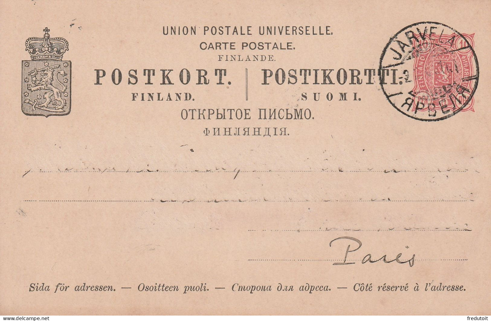 FINLANDE - Entiers Postaux - Jarvela Le 02/03/1900 - Covers & Documents