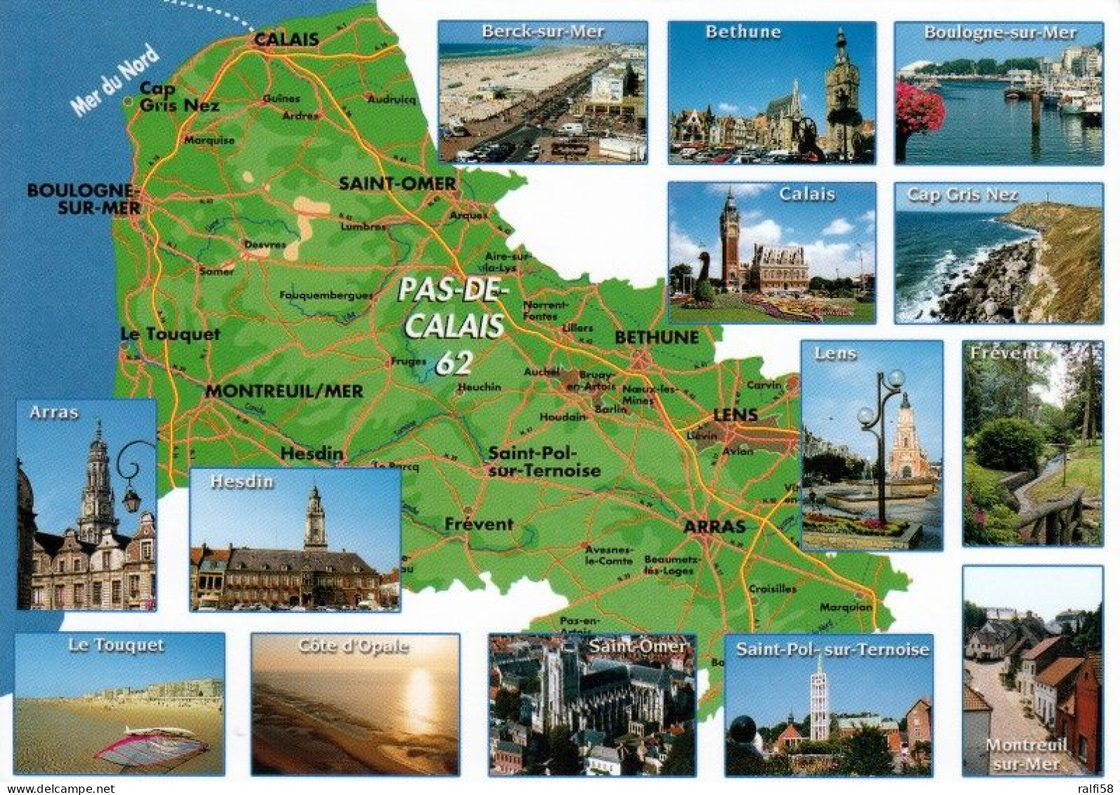 1 Map Of France * 1 Ansichtskarte Mit Der Landkarte - Département Pas-de-Calais - Ordnungsnummer 62 * - Cartes Géographiques