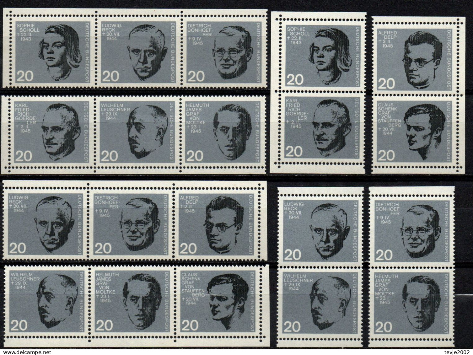 Deutschland Bund 1964 - Zusammenendrucke Aus Mi.Nr. Block 3 - Postfrisch MNH - Zusammendrucke