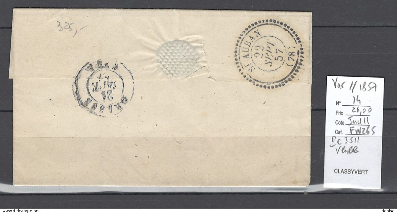 France - Lettre VENCE - VAR - 1857 - 1849-1876: Classic Period