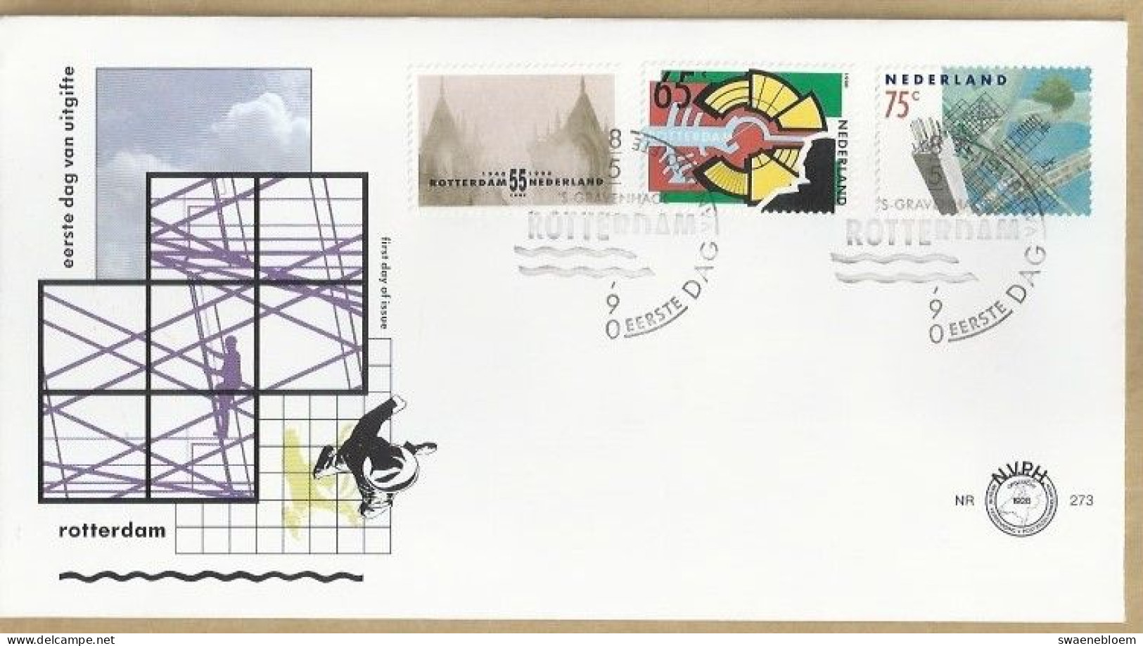 NL.- FDC. NVPH Nr. 273. EERSTE DAG VAN UITGIFTE. FIRST DAY OF ISSUE. 08-05-1990. ROTTERDAM 1940-1990. - FDC