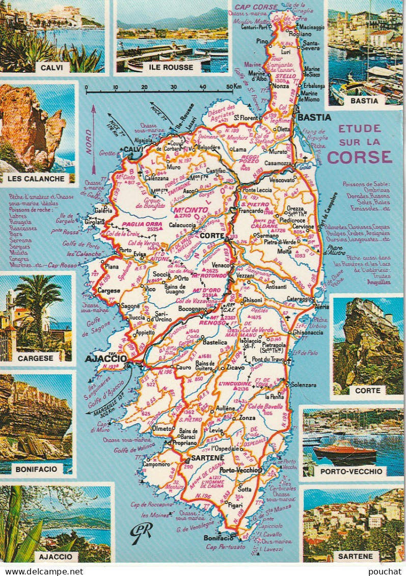 PE - ETUDE SUR LA CORSE - CARTE  ET VUES DES PRINCIPALES VILLES DE CORSE - CARTE COULEURS - 2 SCANS - Corse