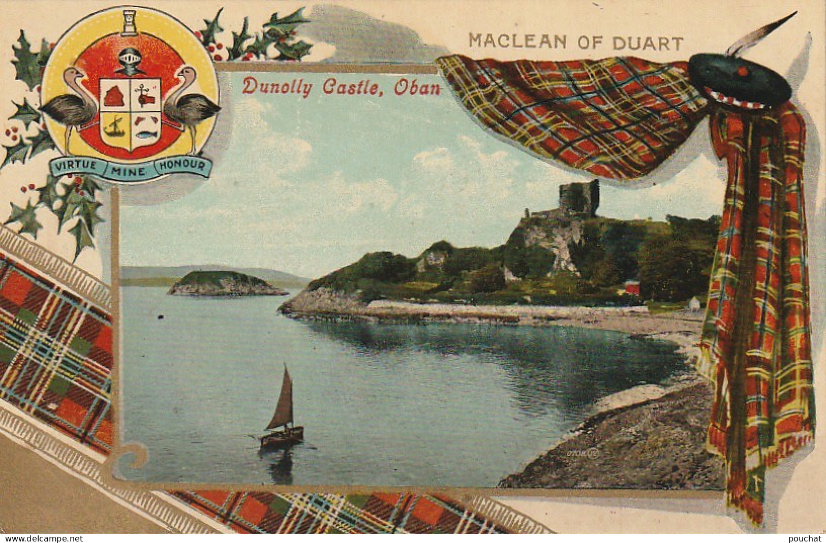 PE 18 - ECOSSE - SCOTLAND - DUNOLLY CASTLE , OBAN - MACLEAN OF DUART - BLASON - TARTAN - CARTE COULEURS - 2 SCANS - Argyllshire