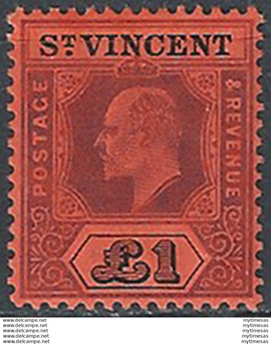 1911 St Vincent Edoardo VII £ 1 Purple And Black/red MNH SG. N. 93 - Sonstige & Ohne Zuordnung