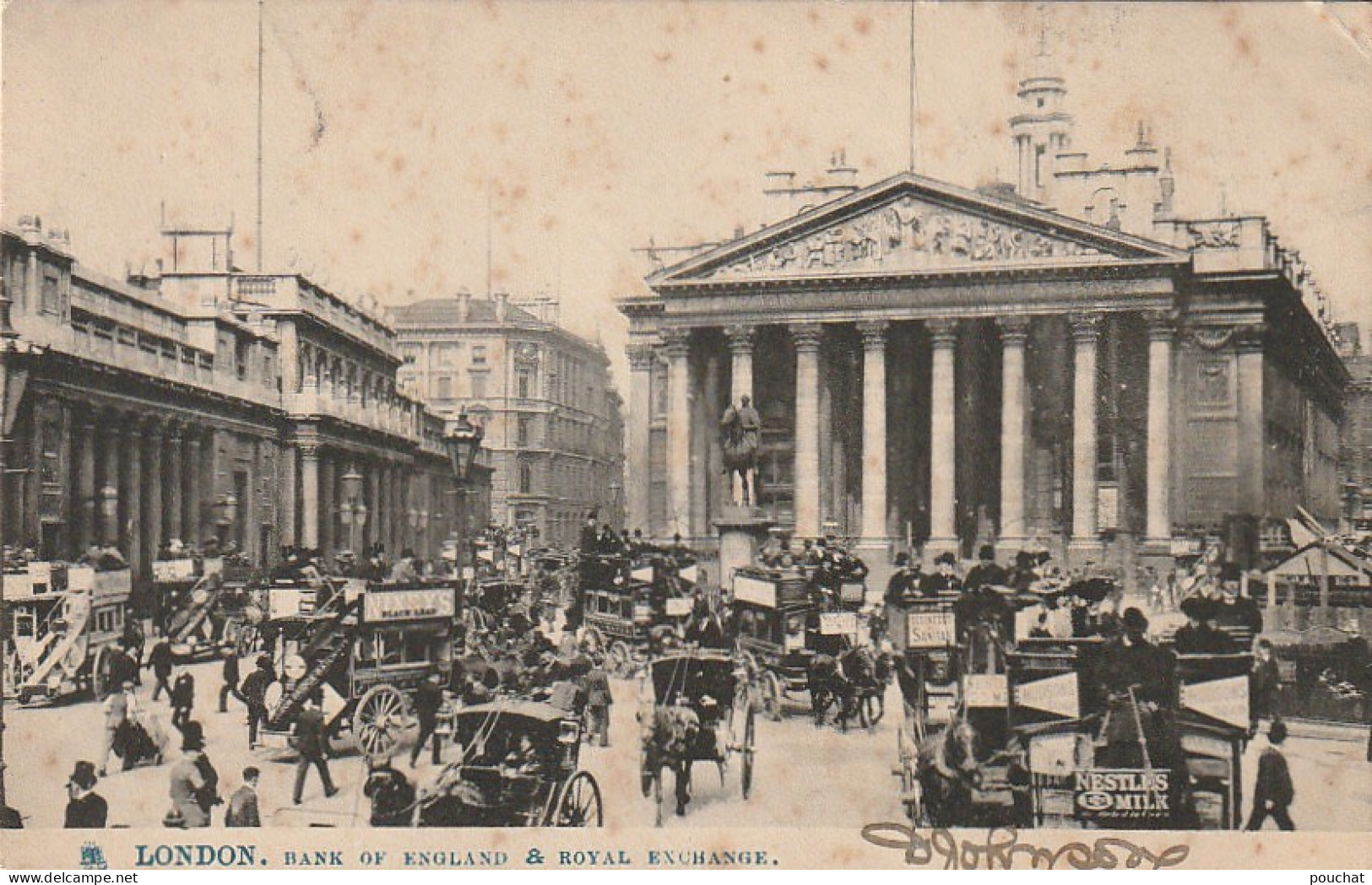 PE 18 - ANGLETERRE - ENGLAND - LONDON - BANK OF ENGLAND & ROYAL EXCHANGE (1904)- VOITURES HIPPOMOBILES  - 2 SCANS - Sonstige & Ohne Zuordnung