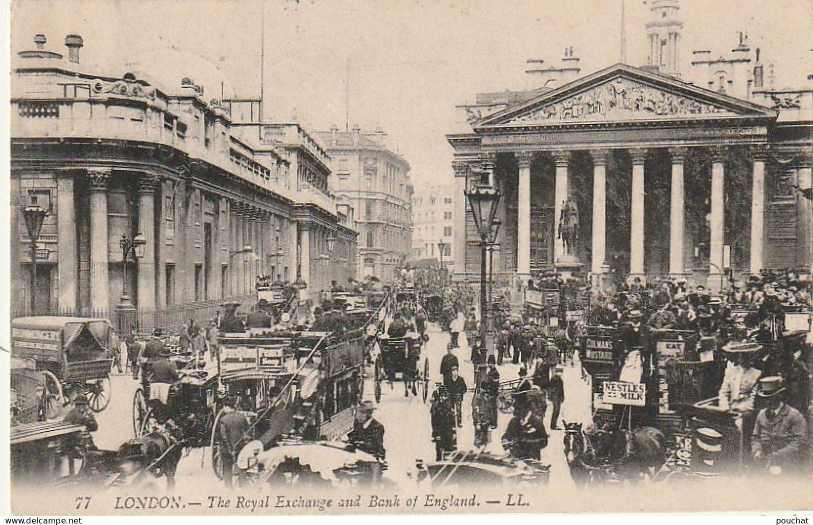 PE 18 - LONDON - THE ROYAL EXCHANGE AND BANK OF ENGLAND (1907)- VOITURES HIPPOMOBILES  - 2 SCANS - Andere & Zonder Classificatie