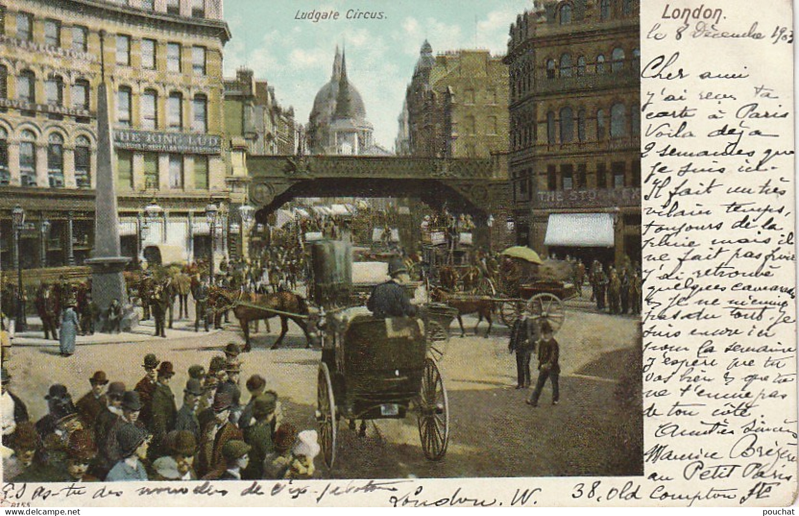 PE 18 - LONDON - LUDGATE CIRCUS - CARTE COLORISEE (1903) - 2 SCANS - Autres & Non Classés