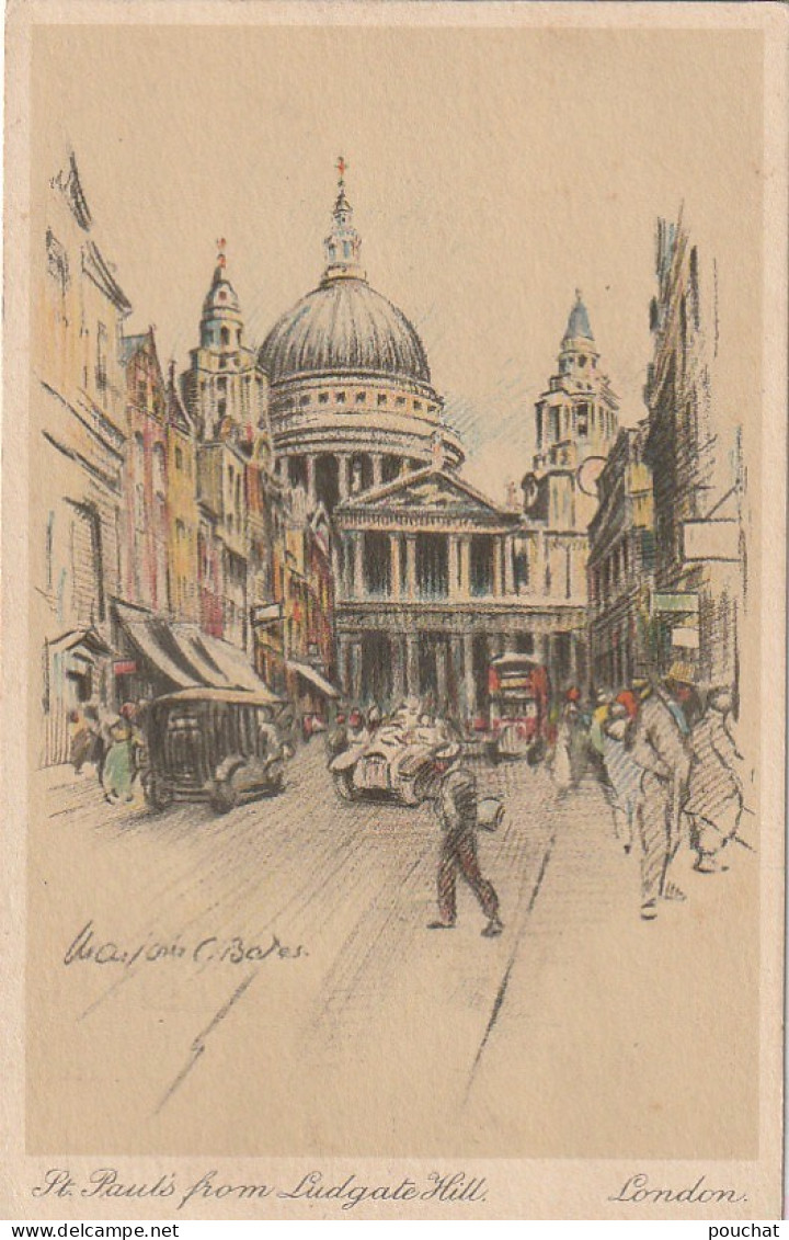 PE 18 - LONDON - ST PAUL' S FROM LUDGATE HILL - PAINTER MARJORIE BATES (1936)- 2 SCANS - Andere & Zonder Classificatie