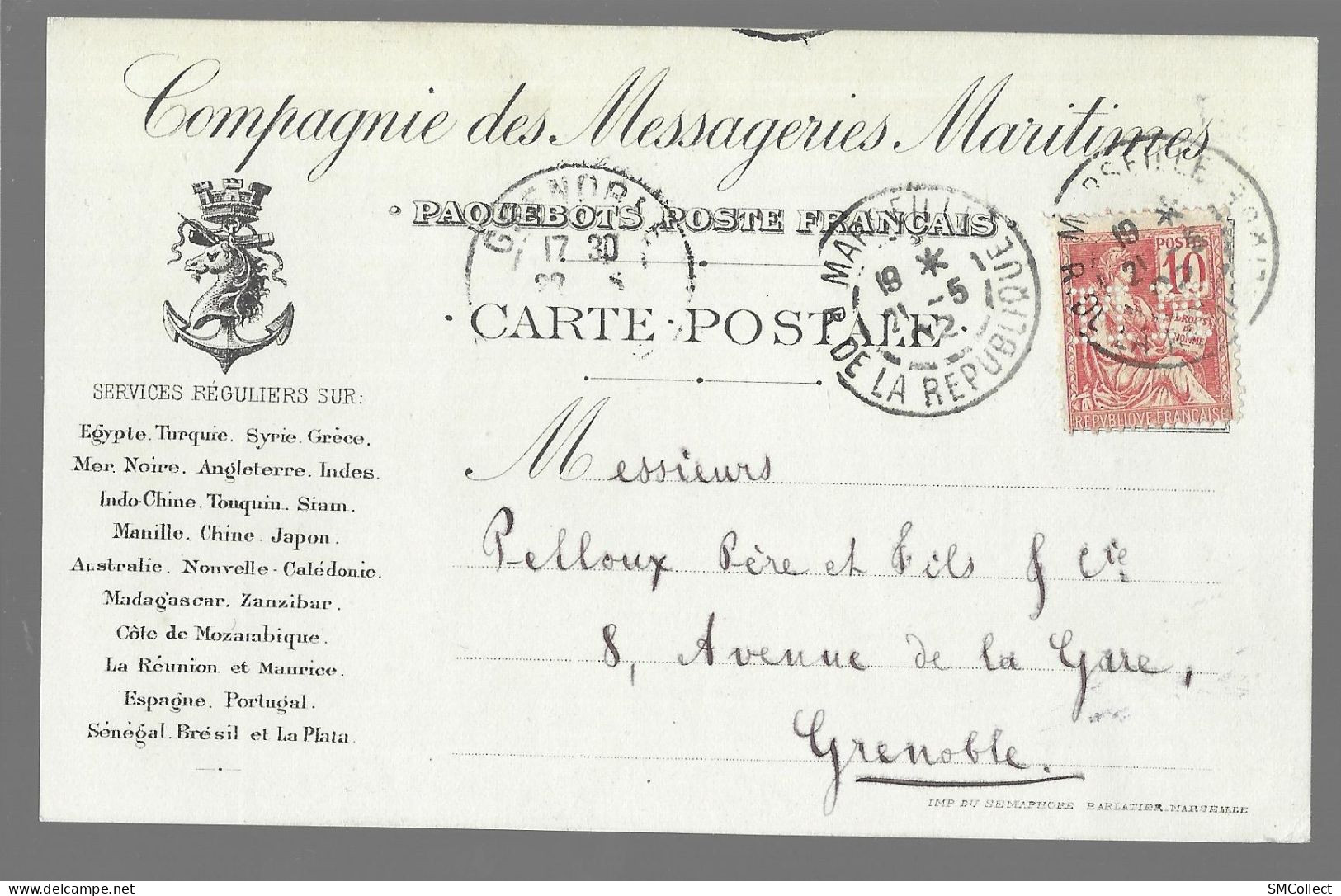 Carte Postale De La Compagnie Des Messageries Maritime, Paquebots Poste Français (13649) - Piroscafi