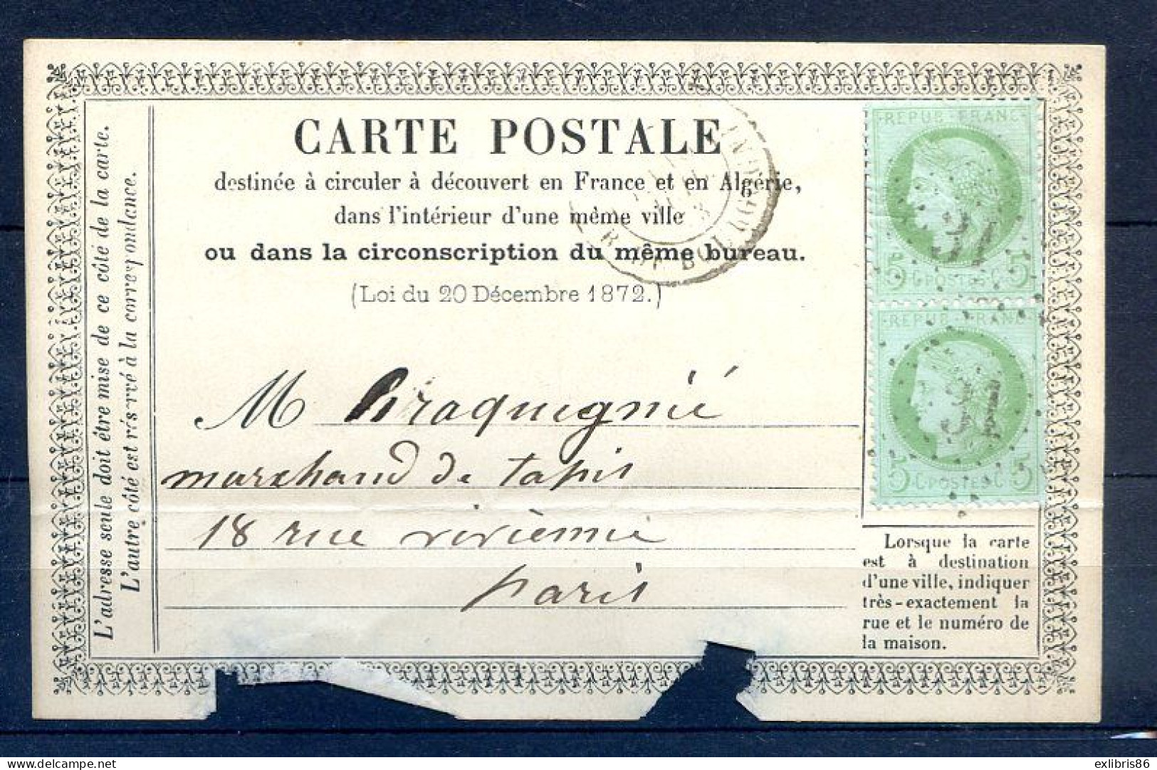 200324 CPA PRECURSEUR 1873 Avec Paire Du 53 Oblitéré étoile 31   Rare - 1849-1876: Classic Period