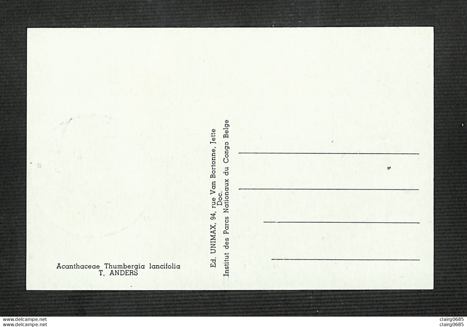 CONGO BELGE - BELGISCH CONGO - Carte MAXIMUM 1958 - Palais Du CONGO BELGE Et Du RUANDA-URUNDI - Fleurs - THUNBERGIA - Altri & Non Classificati
