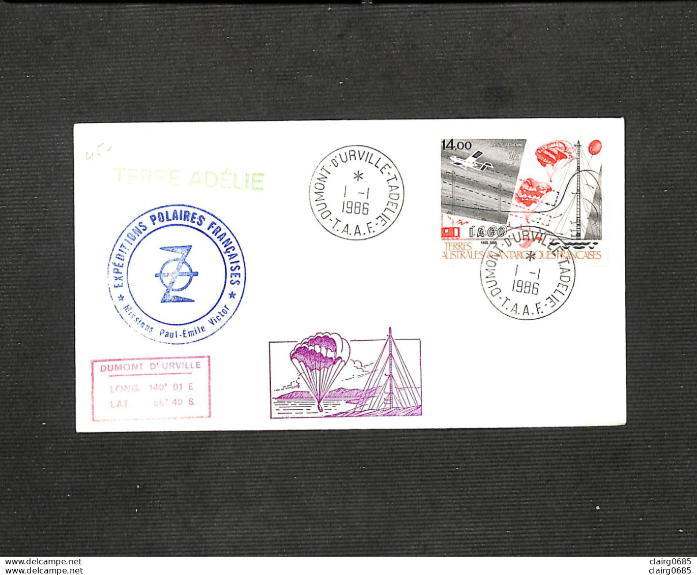 ENVELOPPE PREMIER JOUR - TERRES AUSTRALES ET ANTARCTIQUES FRANÇAISES (T.A.A.F.) - EXPÉDITIONS POLAIRES FRANÇAISES - 1986 - FDC