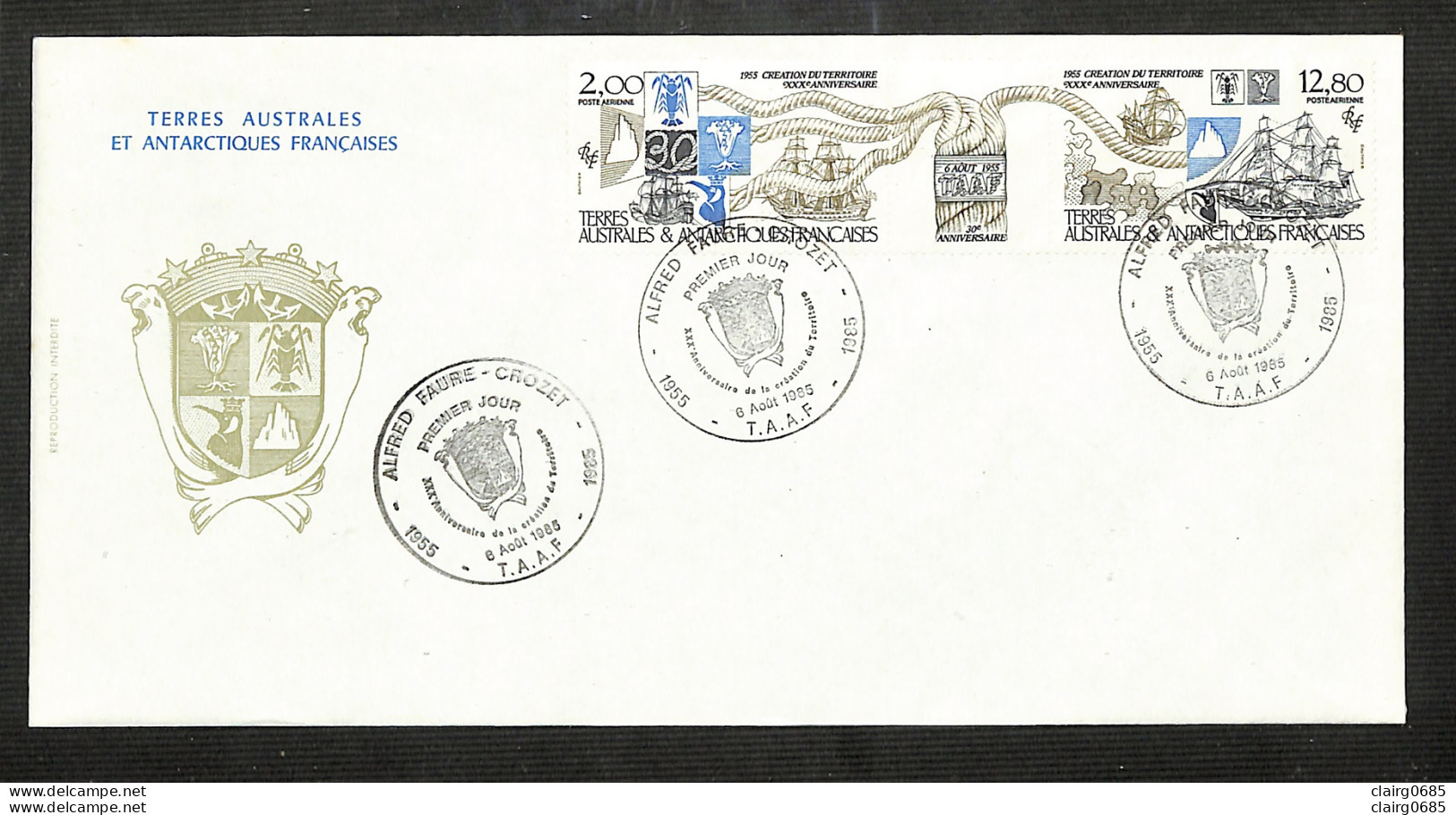 ENVELOPPE PREMIER JOUR - TERRES AUSTRALES ET ANTARCTIQUES FRANÇAISES (T.A.A.F.) - FAURE - Création Du Territoire  - 1985 - FDC