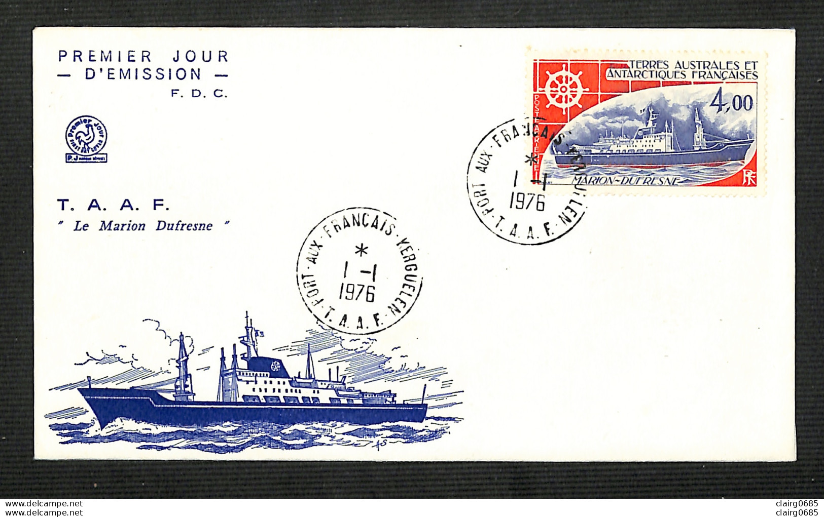 ENVELOPPE PREMIER JOUR - TERRES AUSTRALES ET ANTARCTIQUES FRANÇAISES (T.A.A.F.) - Le Marion Dufresne - 1976 - FDC