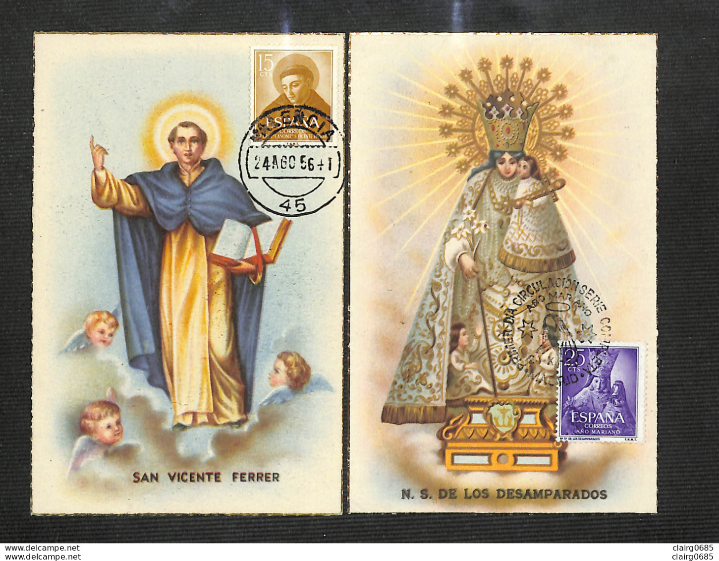 ESPAGNE - ESPAÑA - 2 Cartes MAXIMUM 1954 Et 1956 - N. S. DE LOS DESAMPARADOS - SAN VICENTE FERRER - Cartoline Maximum