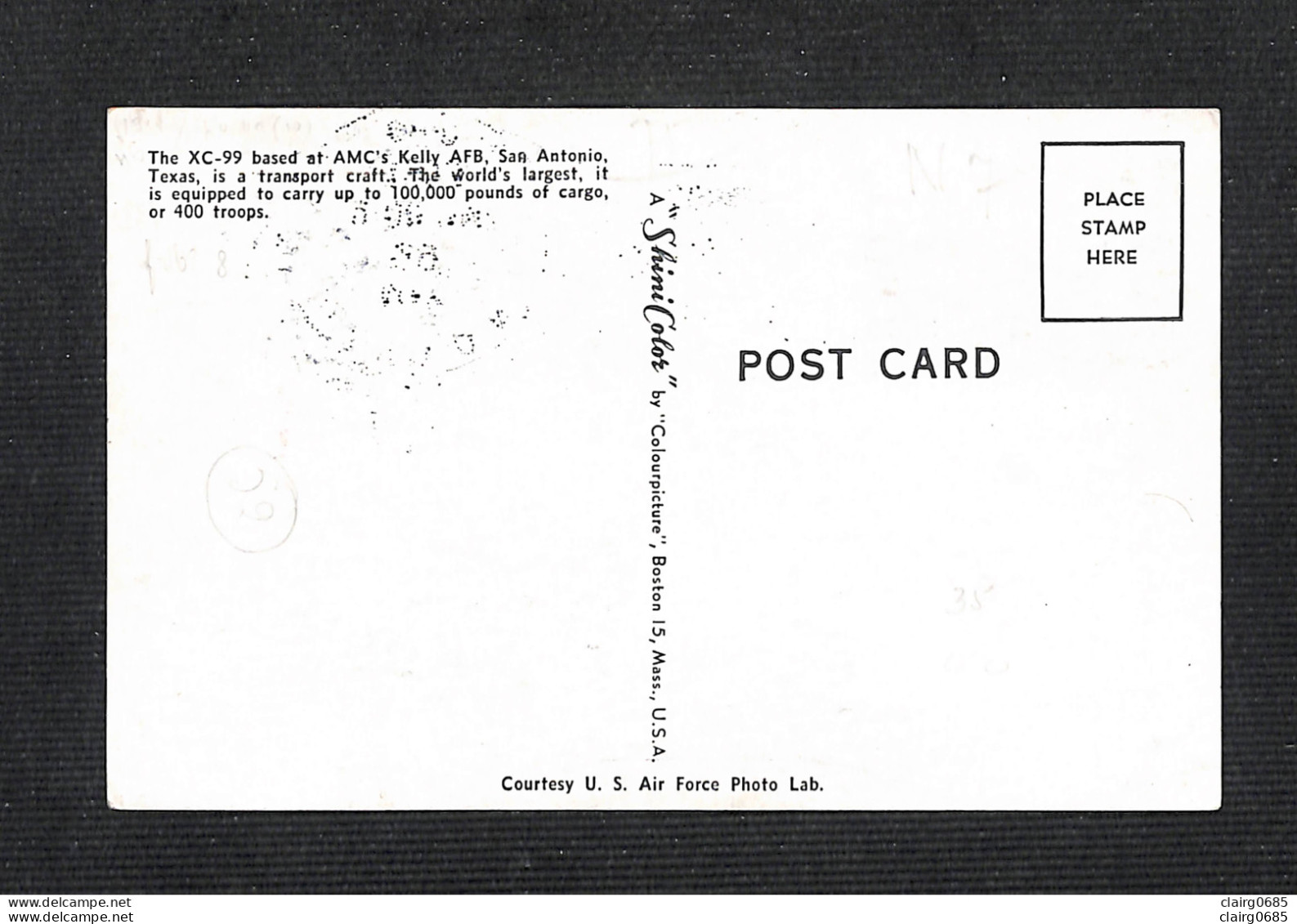 ETATS-UNIS - UNITED STATED - Carte Maximun 1953 - AMERICAN AIRMAIL SOCIETY - The XC-99 Based At AMC' Kelly AFB - Maximum Cards