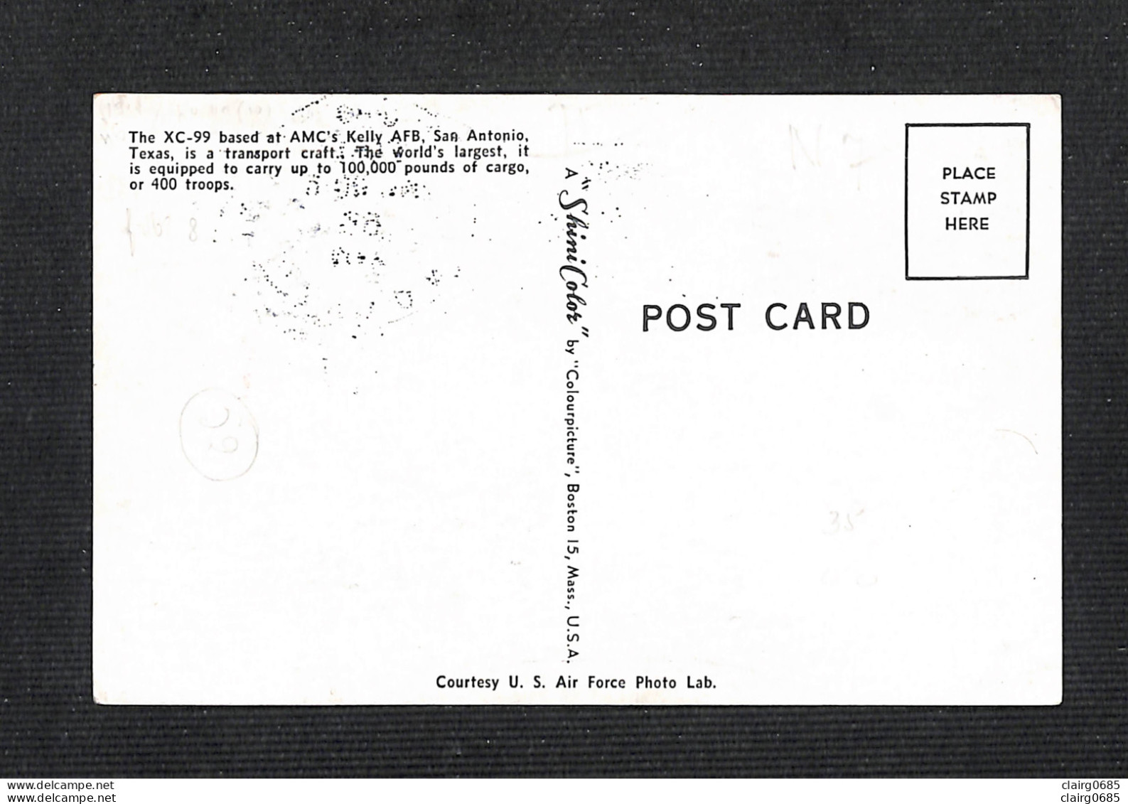 ETATS-UNIS - UNITED STATED - Carte Maximun 1953 - AMERICAN AIRMAIL SOCIETY - The XC-99 Based At AMC' Kelly AFB - Cartas Máxima