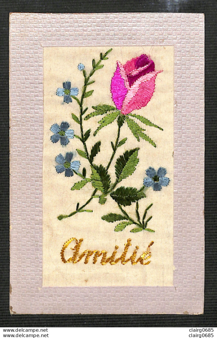 FANTAISIE - CARTE BRODÉE - AMITIÉ - Fleurs - 1918 - Borduurwerk