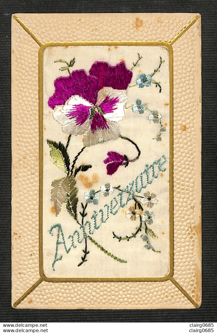 FANTAISIE - CARTE BRODÉE - ANNIVERSAIRE - Fleurs - Bestickt