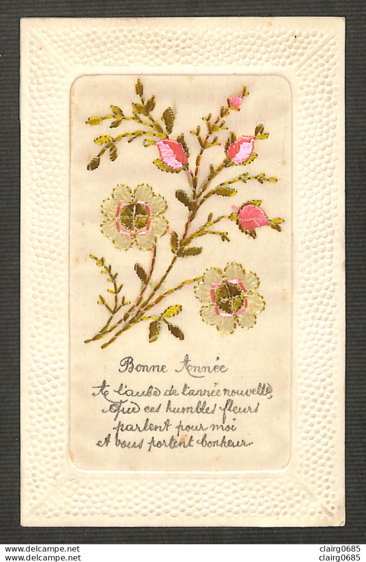 FANTAISIE - CARTE BRODÉE - BONNE ANNÉE - Fleurs - Embroidered