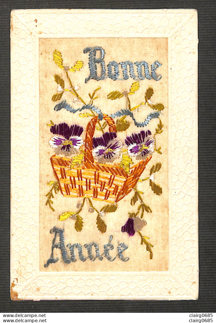 FANTAISIE - CARTE BRODÉE - BONNE ANNÉE Corbeille De Fleurs - Embroidered