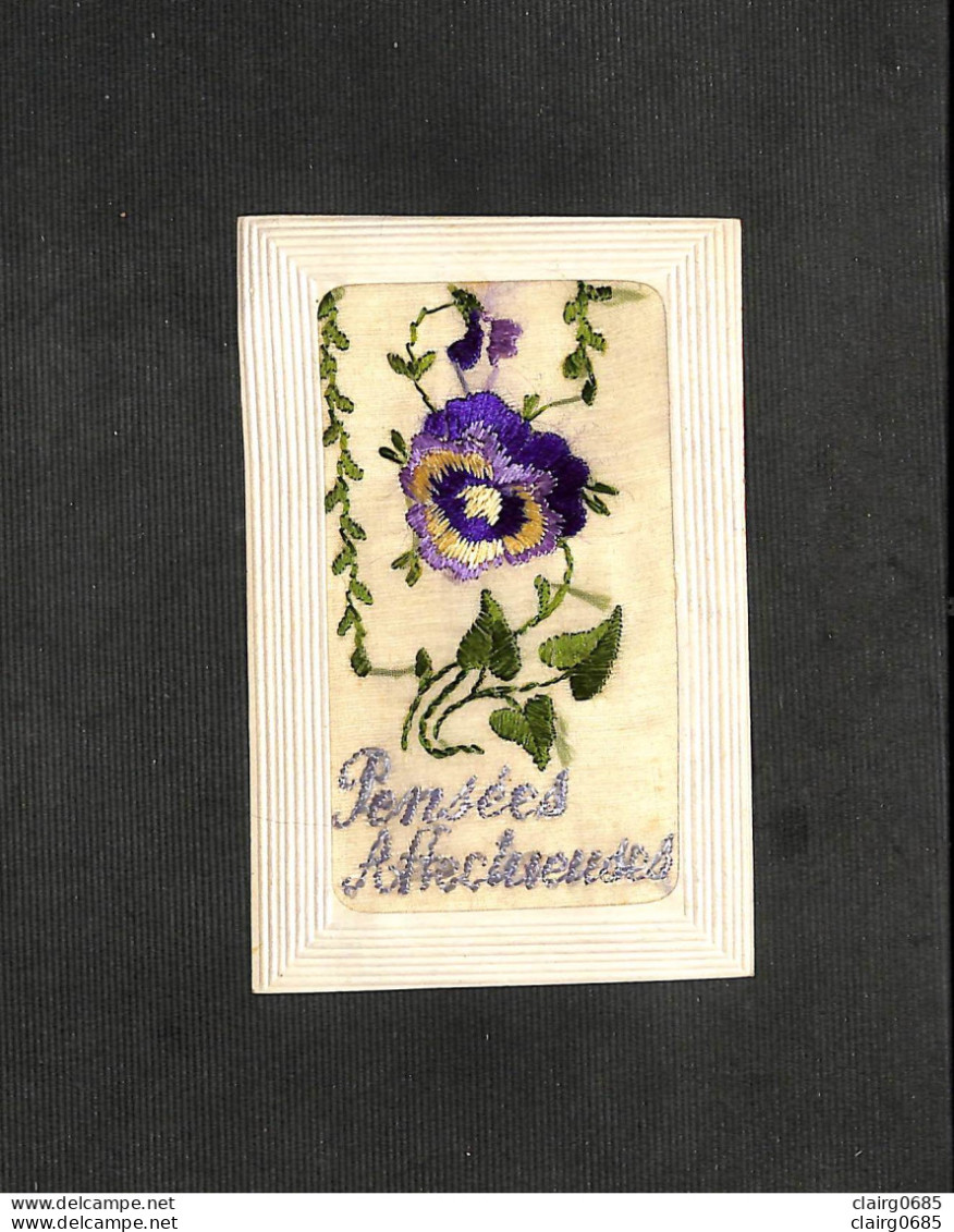 FANTAISIE - CARTE BRODÉE - Pensées Affectueuses - Fleurs - 1921 - Embroidered