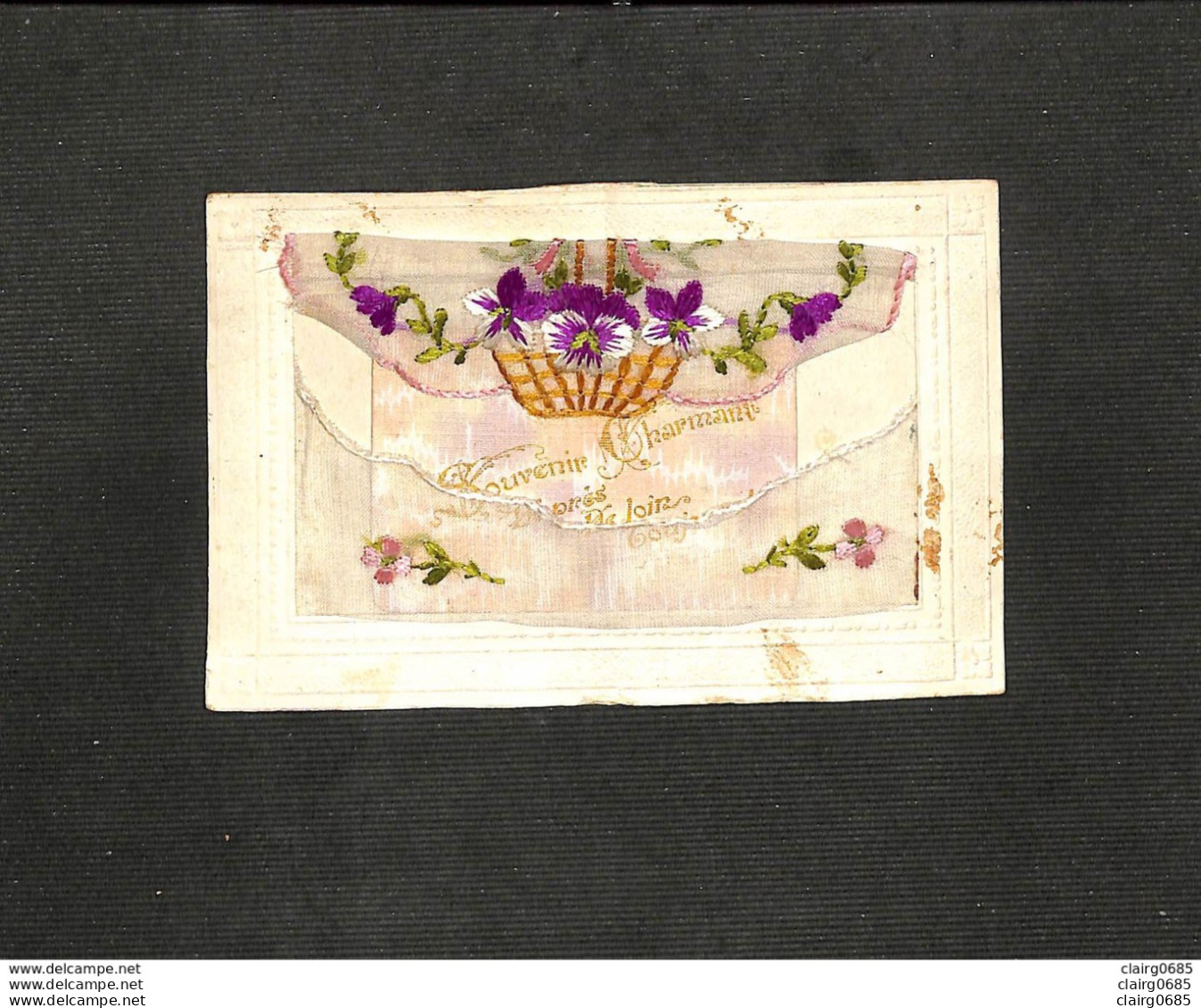 FANTAISIE - CARTE BRODÉE Avec Pochette - Corbeille De Fleurs - Souvenir Charmant, De Près, De Loin, Toujours - Embroidered