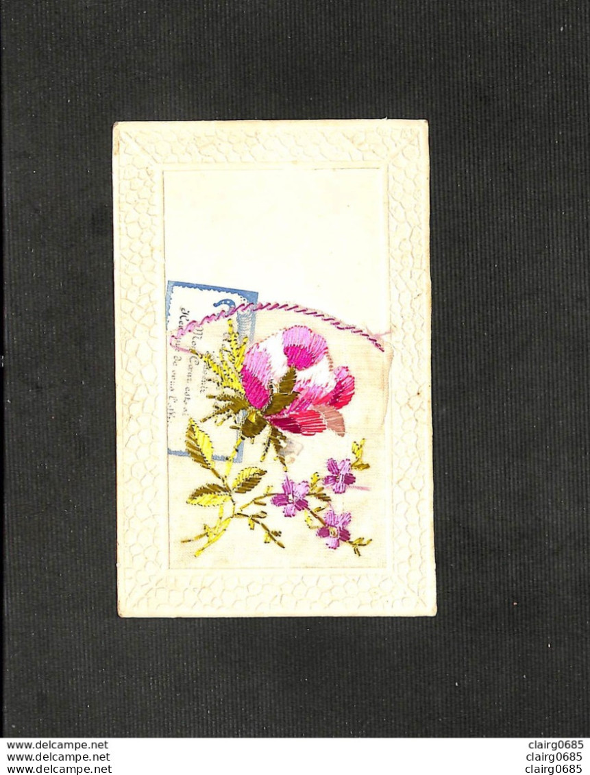 FANTAISIE - CARTE BRODÉE Avec Pochette Et Mot - Fleurs - 1925 - Embroidered