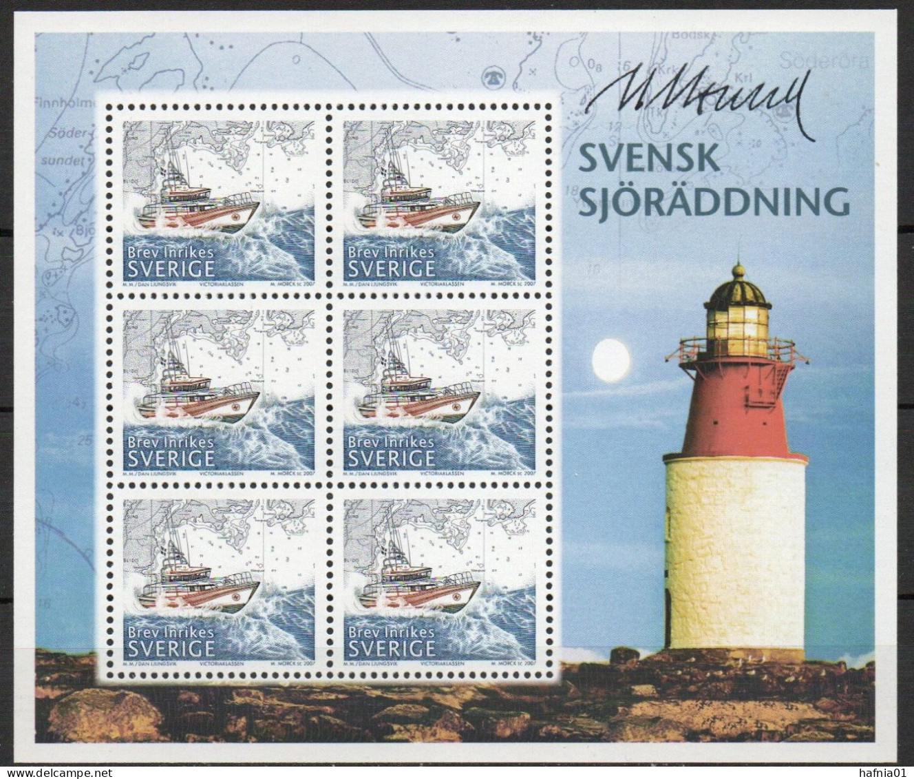 Martin Mörck. Sweden 2007. Sea Rescue Service. Michel 2577 KLB. MNH. Signed. - Blocks & Sheetlets