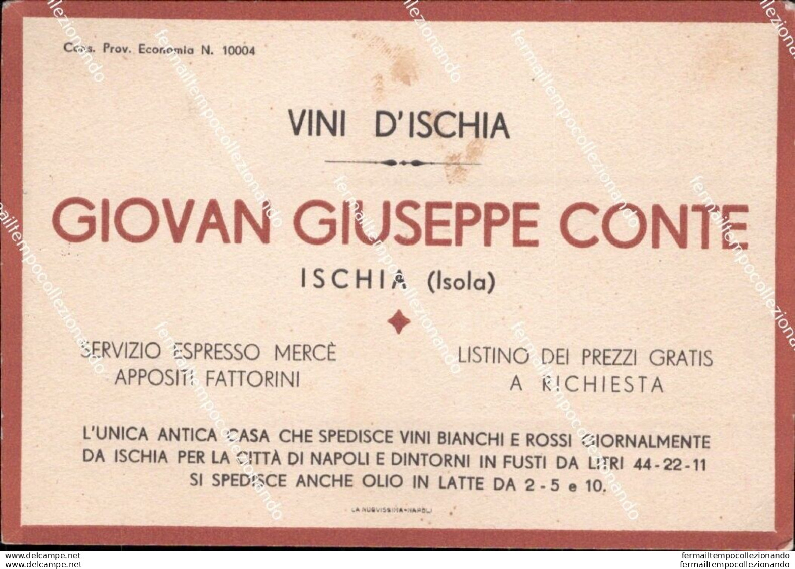 Be675 Cartolina Vini D'schia Giovan Giusepppe Conte Autografo Napoli 1936 - Napoli (Neapel)