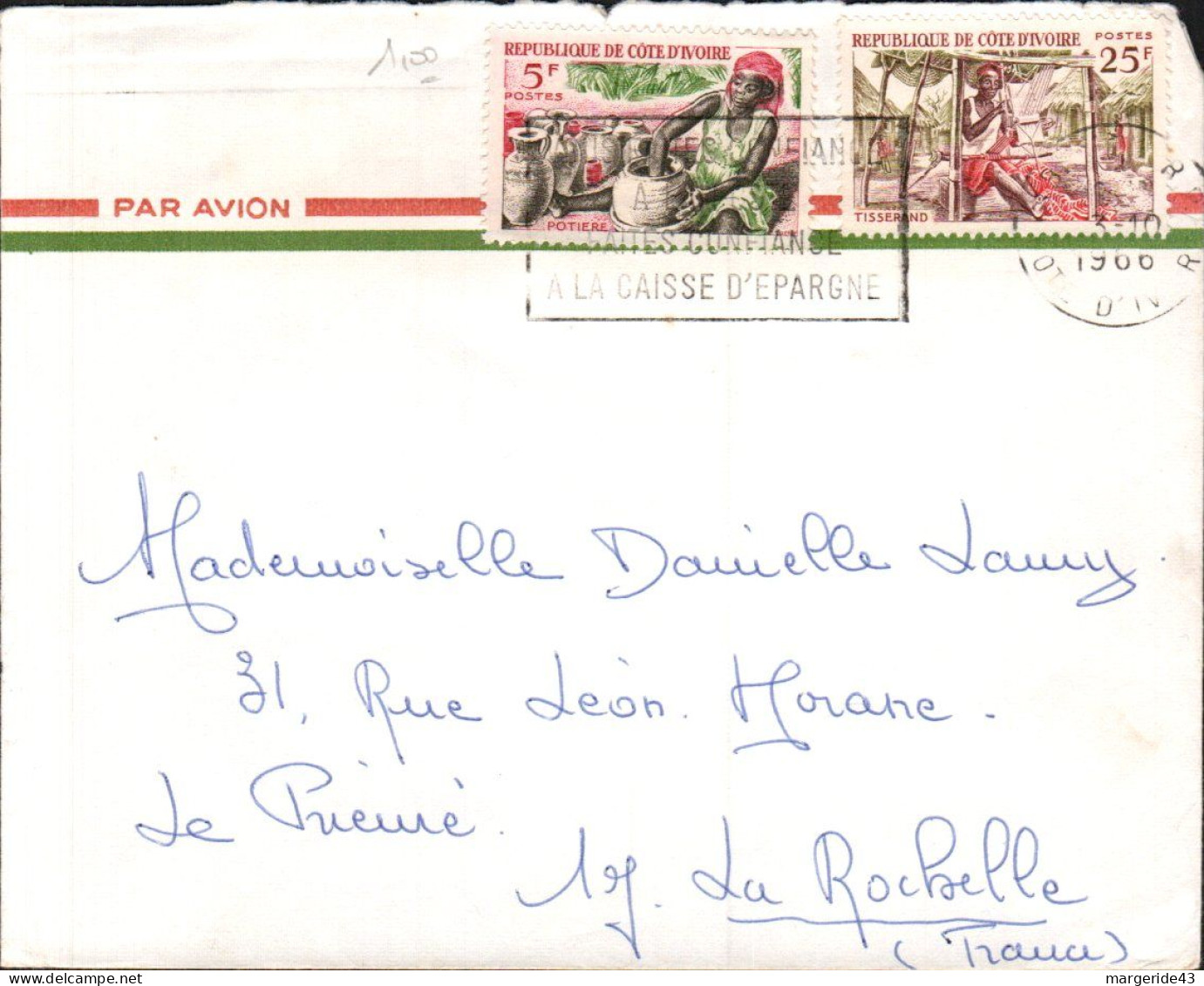 COTE D'IVOIRE AFFRANCHISSEMENT COMPOSE SUR LETTRE POUR LA FRANCE 1966 - Côte D'Ivoire (1960-...)