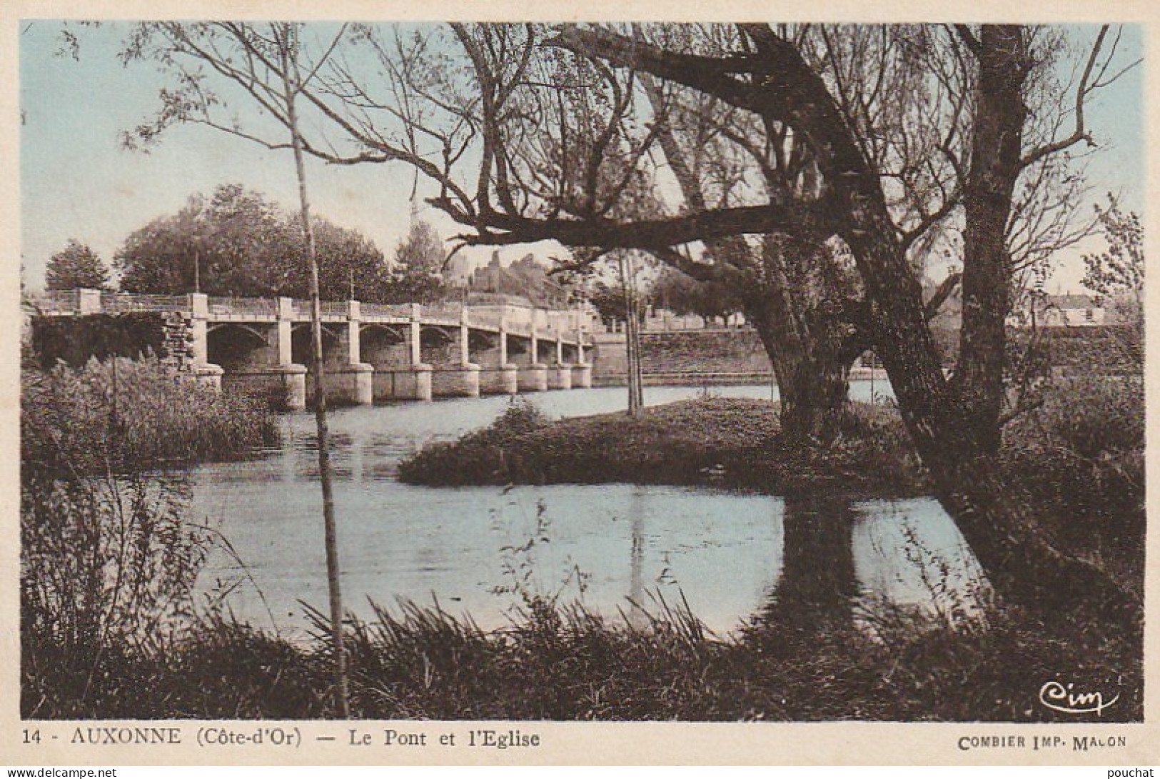 PE 21-(21) AUXONNE - LE PONT ET L' EGLISE - CARTE COLORISEE - 2 SCANS - Auxonne