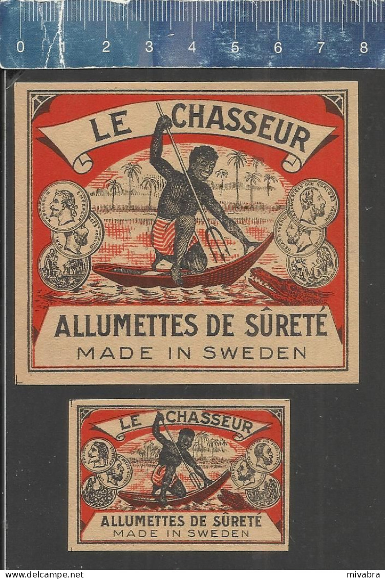 LE CHASSEUR (NATIVE AFRICAN HUNTING CROCODILE) - OLD  MATCHBOX LABELS MADE IN SWEDEN - Matchbox Labels