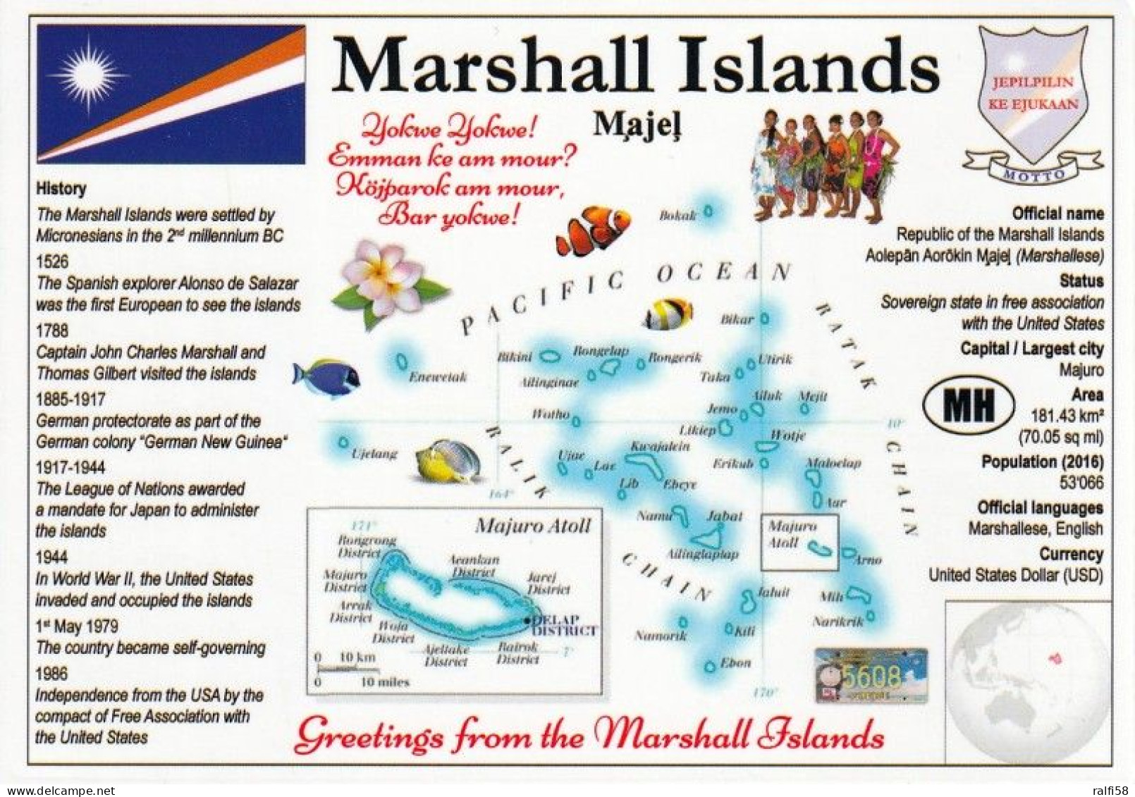 1 Map Of Marshall Islands * 1 Landkarte Von Den Marshall Islands Mit Informationen Und Der Flagge Des Landes * - Landkarten