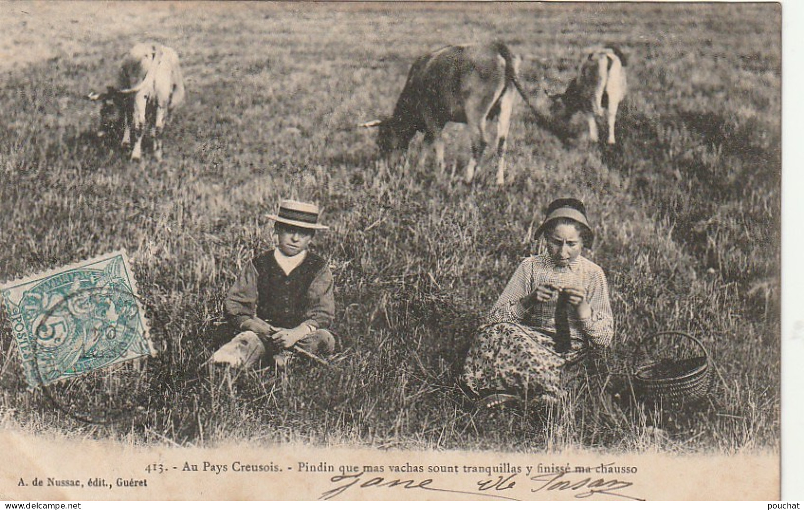 PE 24 -(23) " PINDIN QUE MAS VACHAS ...FINISSE MA CHAUSSO " - COUPLE AU MILIEU DES VACHES QUI PATURENT  - 2 SCANS - Bekende Personen