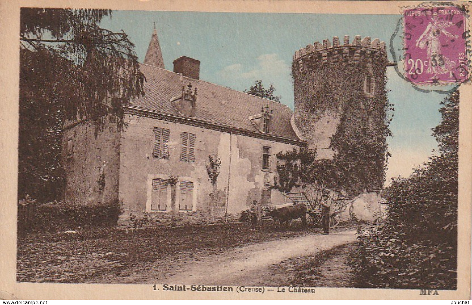 PE 24-(23) SAINT SEBASTIEN - LE CHATEAU - PAYSANS AVEC ATTELAGE - CARTE COLORISEE - 2 SCANS  - Sonstige & Ohne Zuordnung