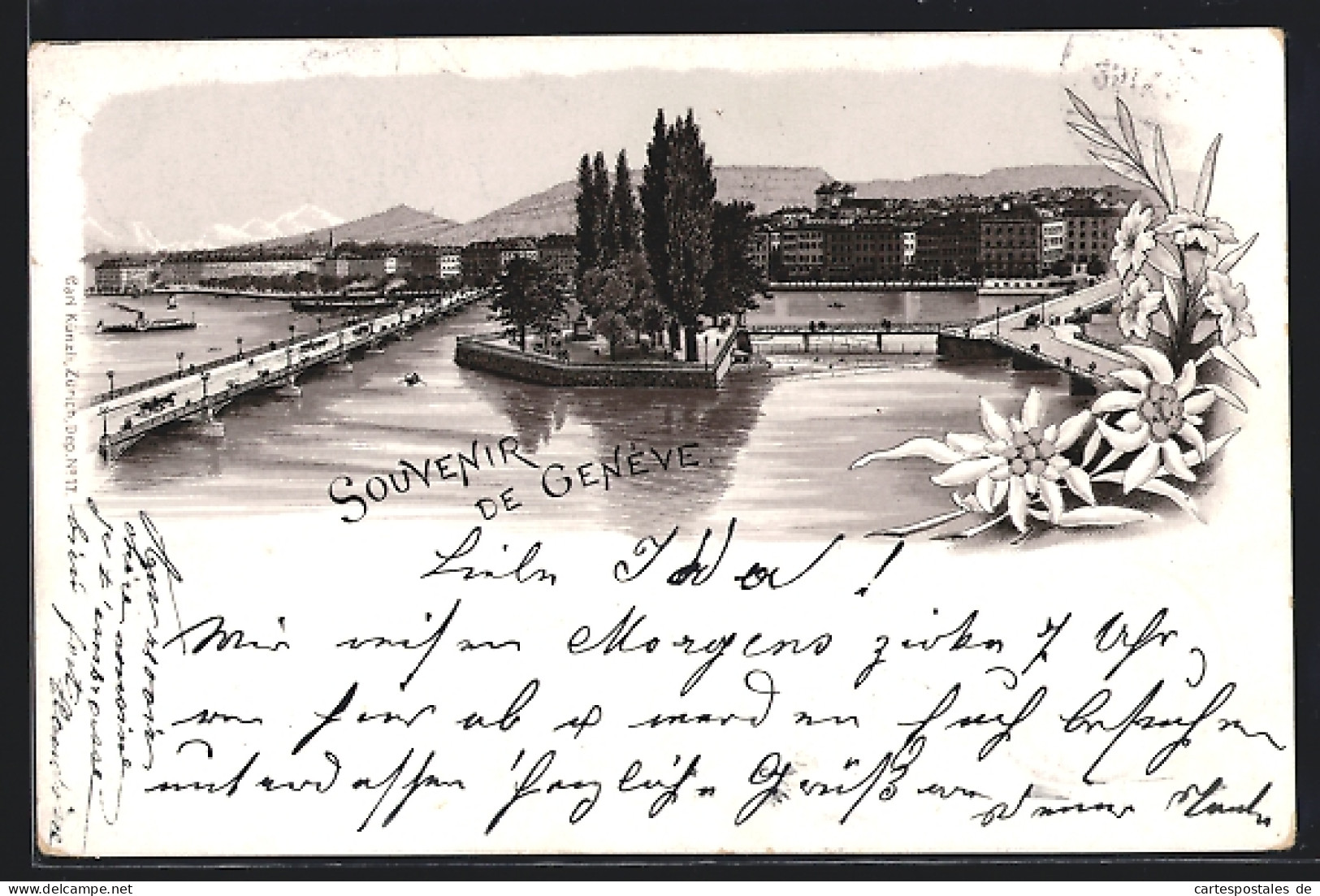 Vorläufer-Lithographie Geneve, 1895, Teilansicht Der Stadt, Partie Am Wasser  - Other & Unclassified