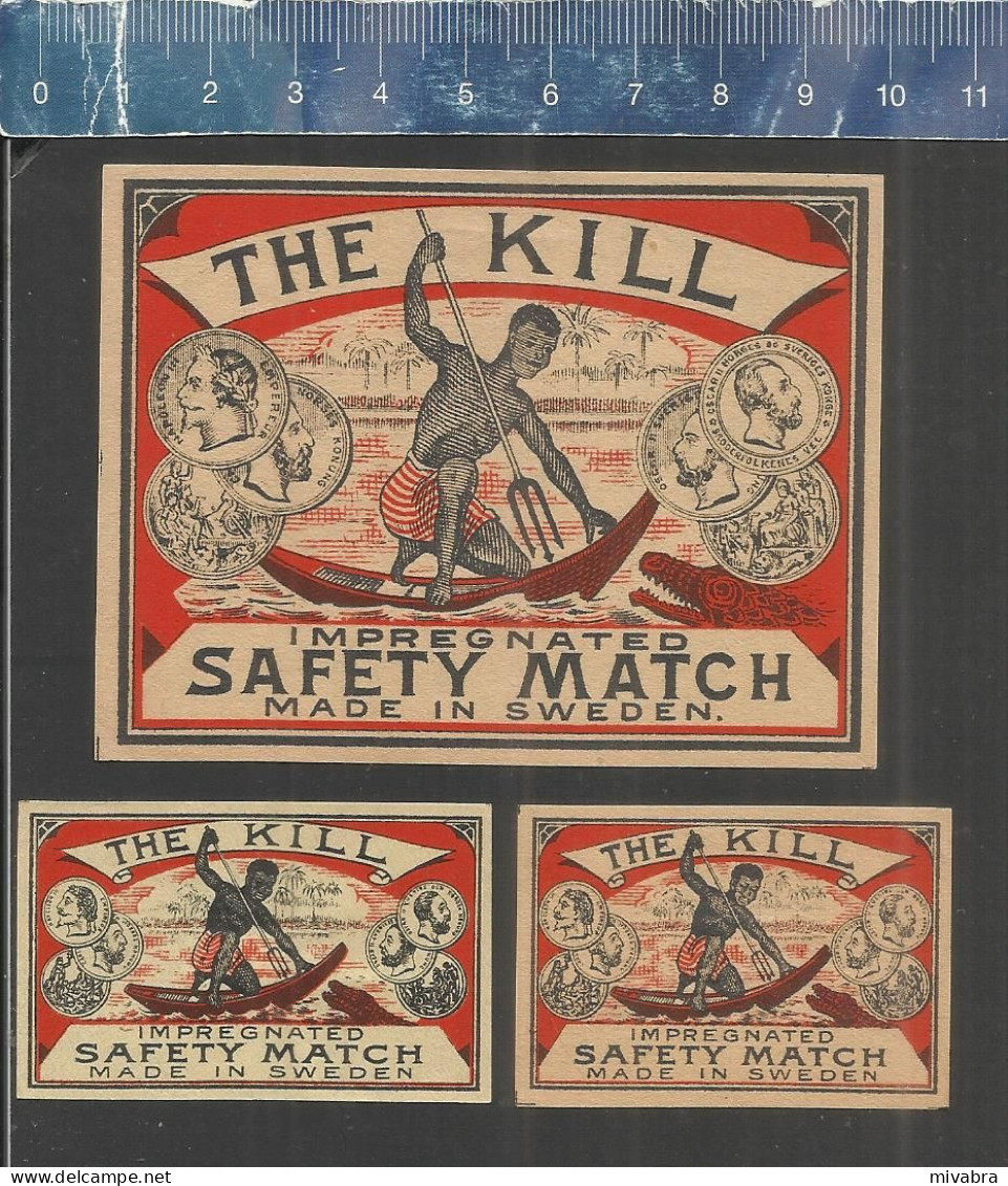 THE KILL (NATIVE AFRICAN HUNTING CROCODILE) - OLD  MATCHBOX LABELS MADE IN SWEDEN - Boites D'allumettes - Etiquettes