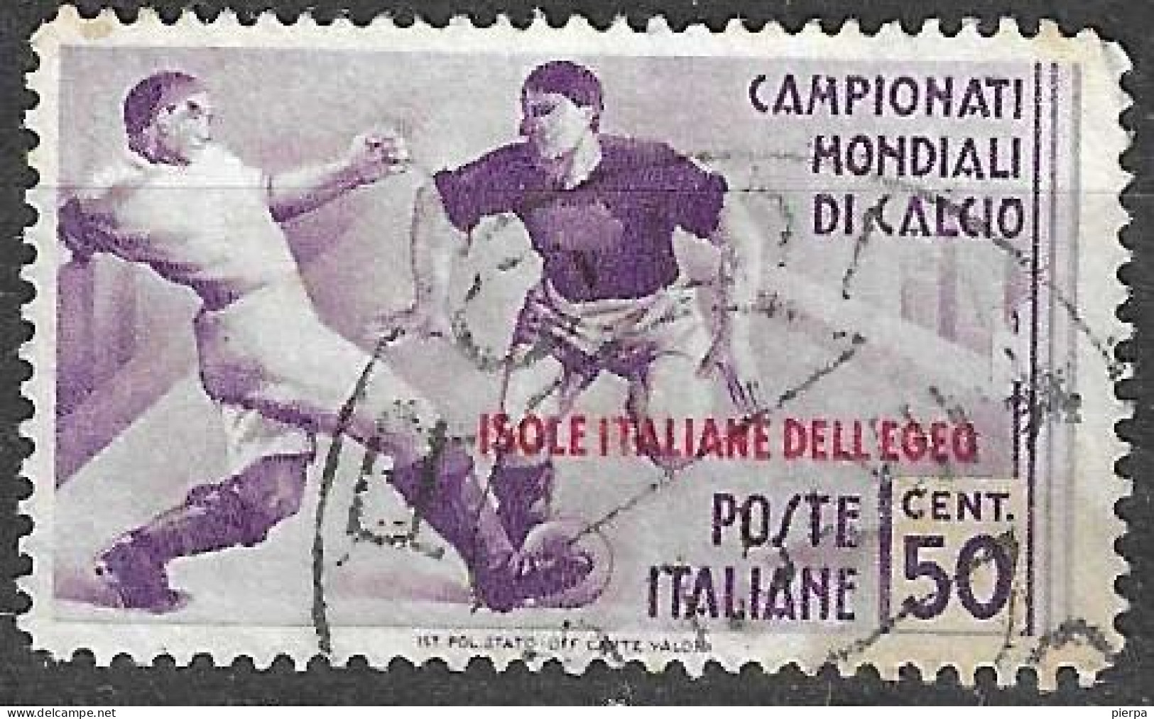 EGEO - 1934 - CALCIO - CENT. 50 - USATO  (YVERT 33 - MICHEL 139 -SS  77) - Egeo