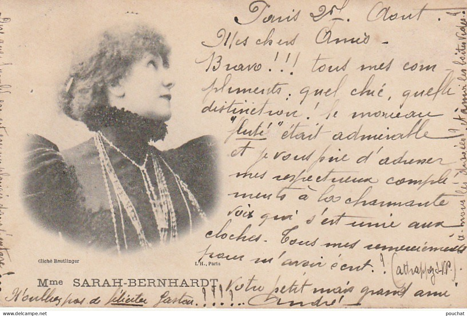 PE 25- Mme SARAH BERNHARDT - PORTRAIT  PAR REUTLINGER - CORRESPONDANCE 1901 -  2 SCANS - Théâtre