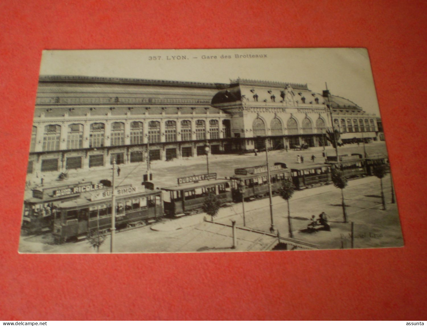 Cachet Convoyeur Moulins à Mâcon, Carte Gare Des Brotteaux Lyon, Bière Georges, Absinthe Cusenier, Dubonnet, Ricqlès - Correo Ferroviario