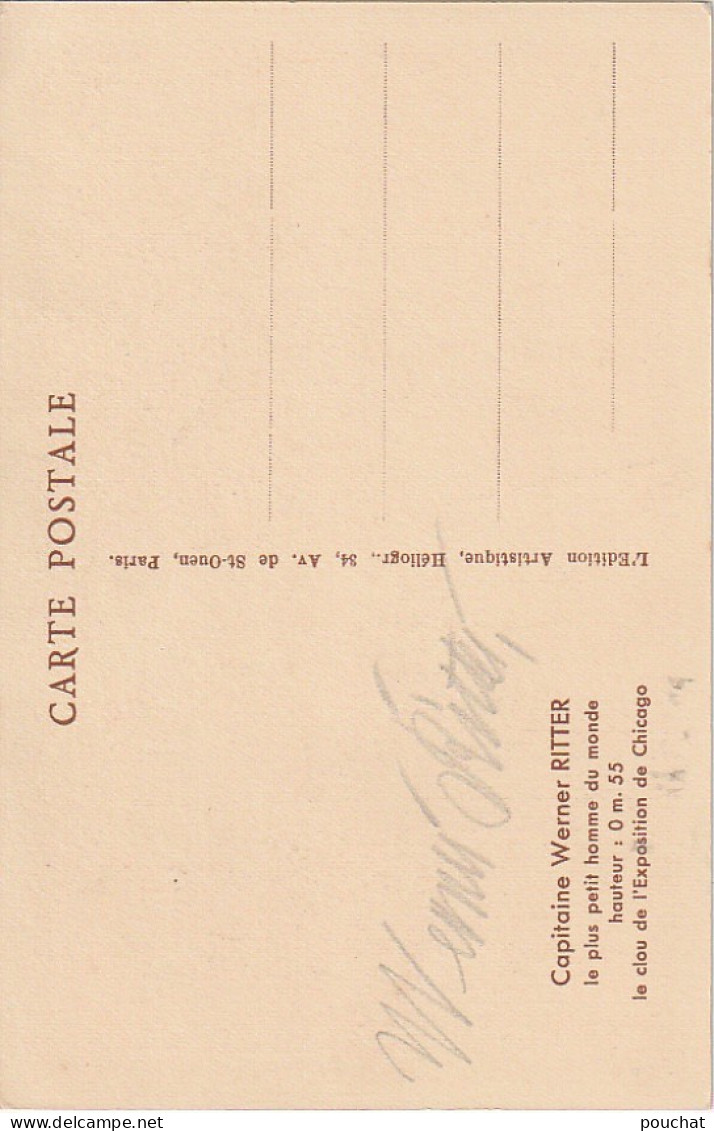PE 26 - SMALLEST MAN IN THE WORLD - CAPITAINE WARNER RITTER , PLUS PETIT HOMME DU MONDE - CHICAGO 1934 - AUTOGRAPHE - Autres & Non Classés