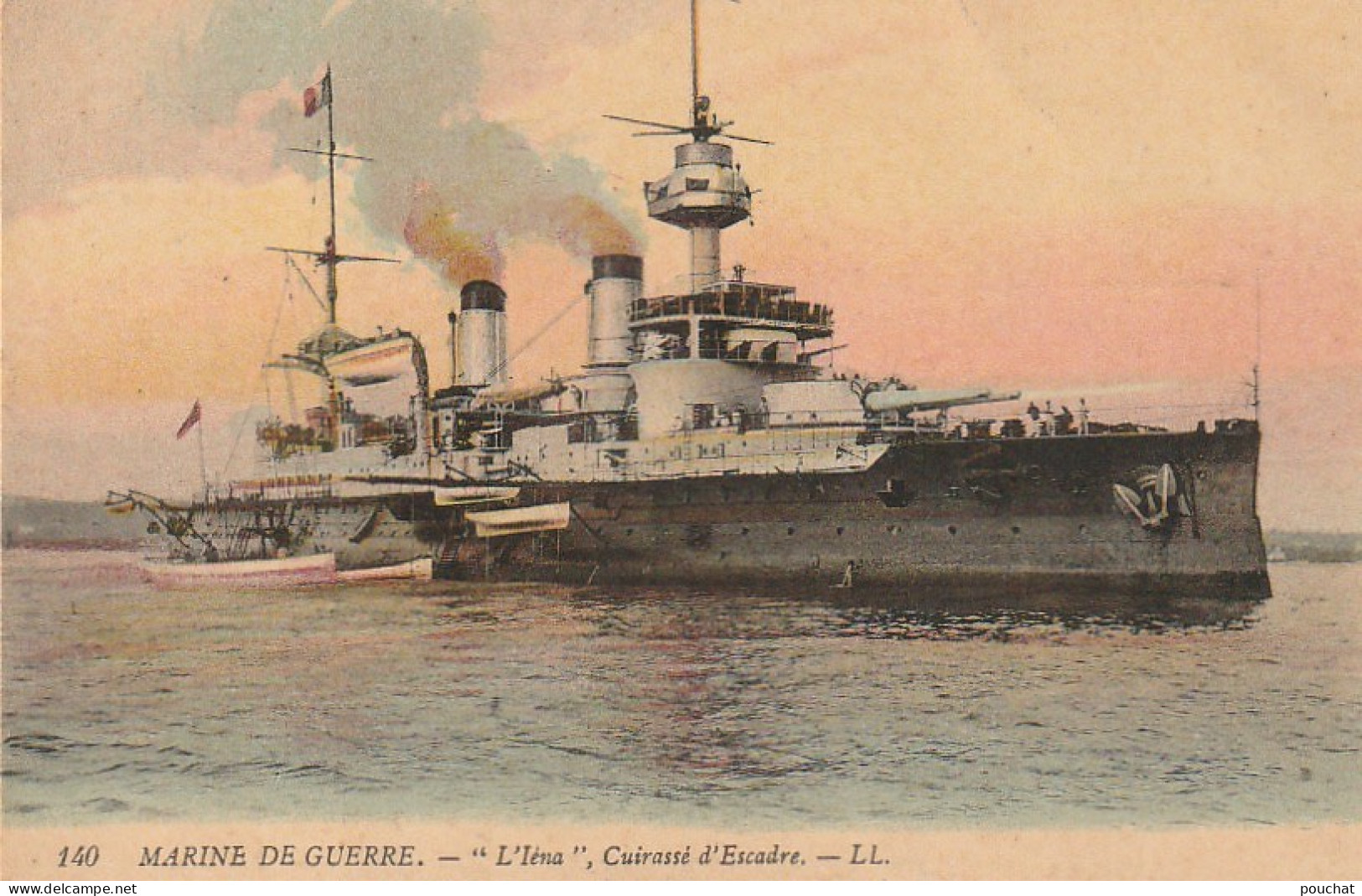 OP Nw28- MARINE DE GUERRE - " L' IENA " , CUIRASSE D' ESCADRE - CARTE COLORISEE - 2 SCANS - Warships