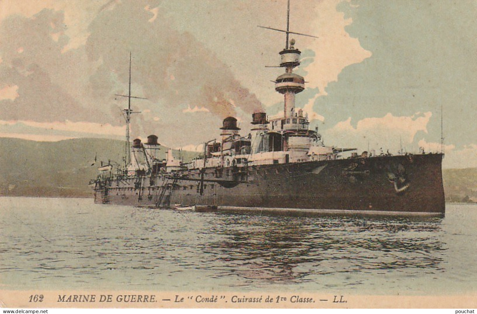 OP Nw28- MARINE DE GUERRE - LE " CONDE " , CUIRASSE DE 1re CLASSE - CARTE COLORISEE - 2 SCANS - Warships