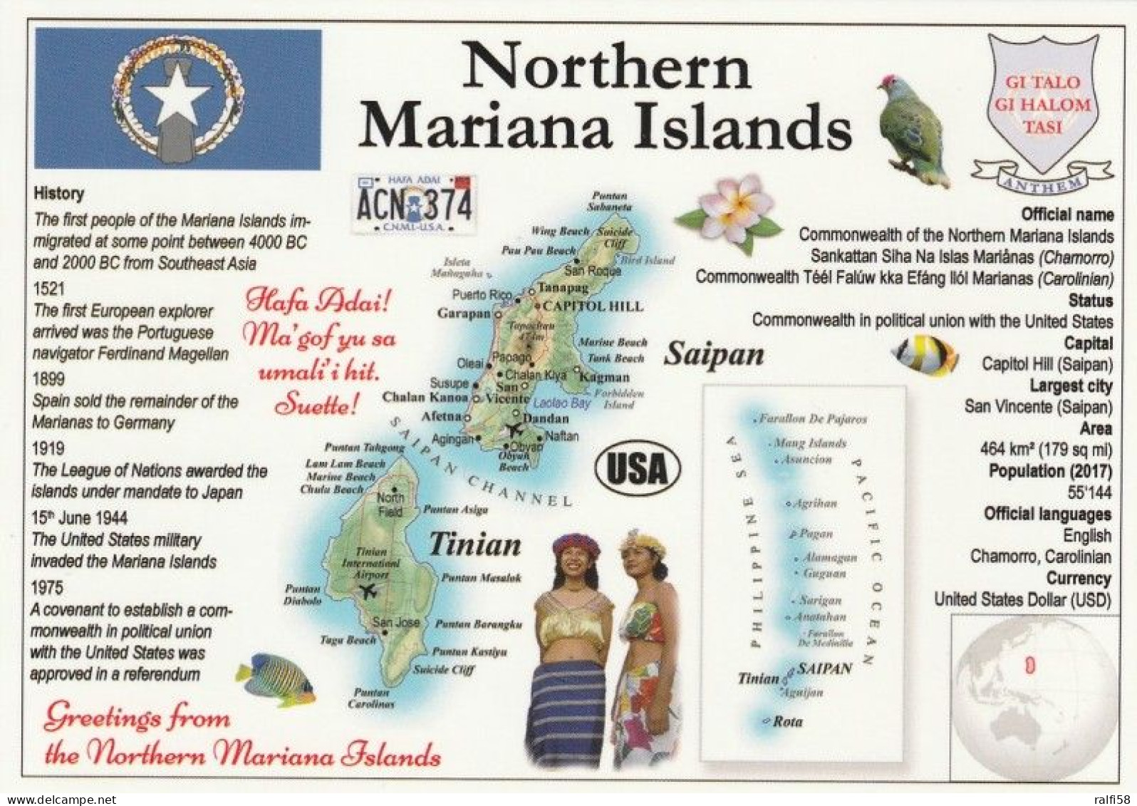 1 Map Of Northern Mariana Islands * 1 Landkarte Der Northern Mariana Islands Mit Informationen Und Der Flagge Des Landes - Landkarten