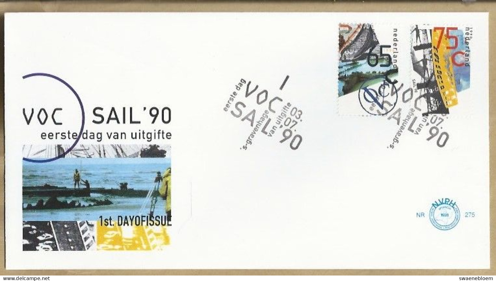 NL.- FDC. NVPH Nr. 275. EERSTE DAG VAN UITGIFTE. FIRST DAY OF ISSUE. 03-07-1990. VOC. SAIL '90. 1st. DAYOFISSUL - FDC