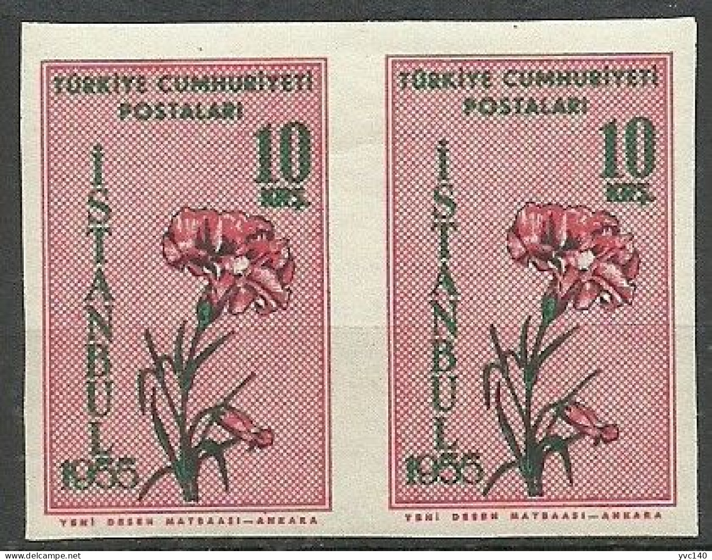 Turkey; 1955 Istanbul Spring And Flower Festivity 10 K. ERROR "Imperf. Pair" - Neufs